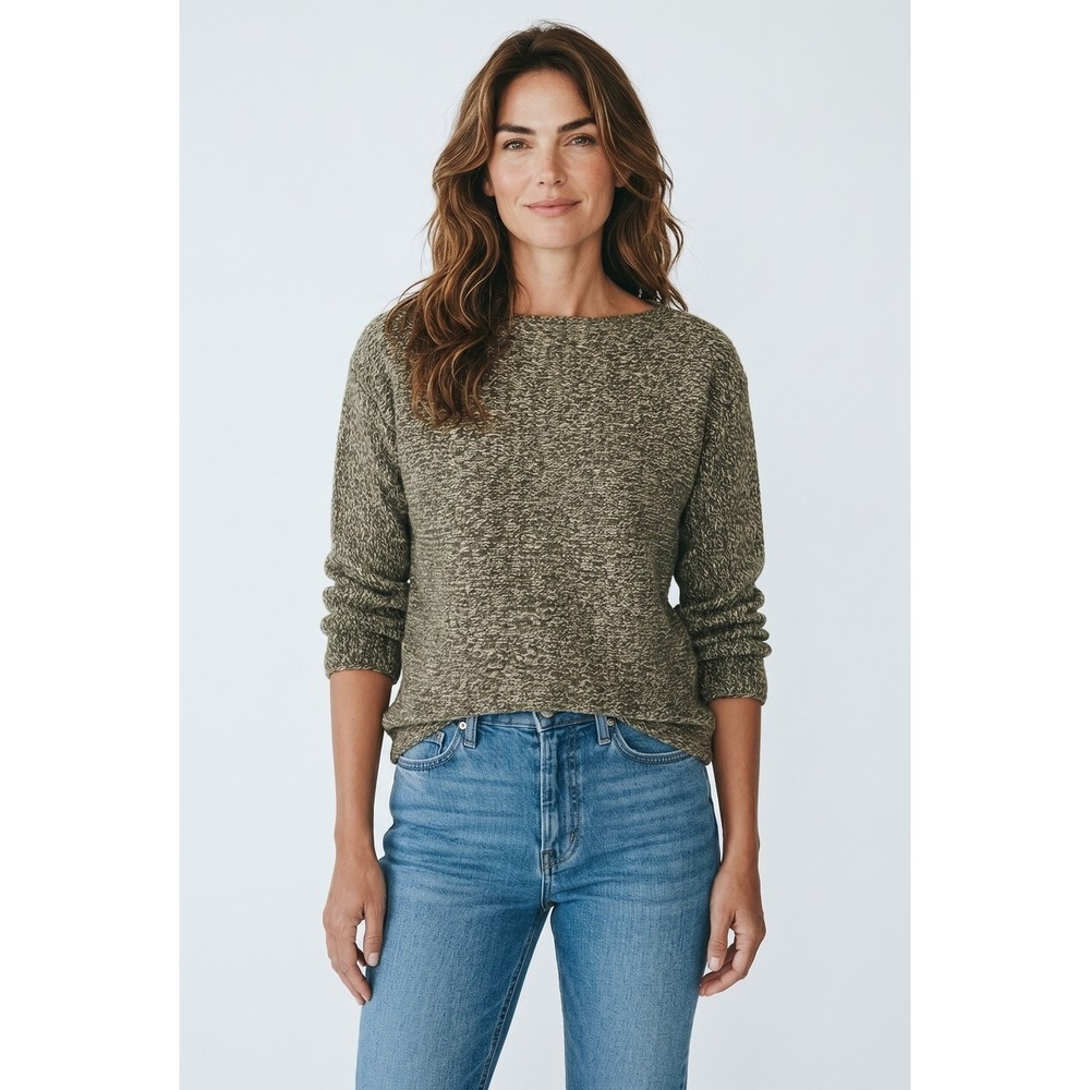 Jones New York Sport Women Large Sweater Olive Green Marled Long Sleeve Pullover